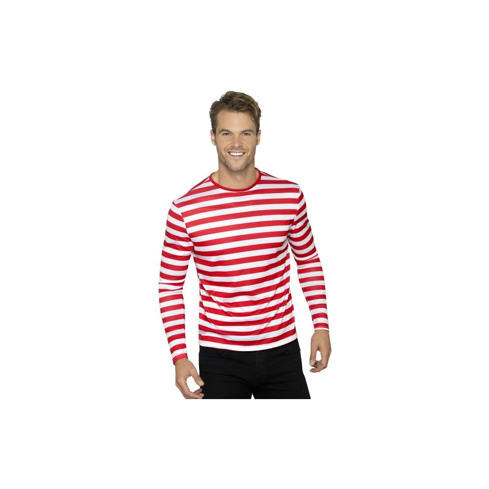 Smiffy's 46830s Stripy T-shirt (small) -  fancy dress costume red tshirt mens adults white stripey wheres wally 3844 stripy tops clown circus robber