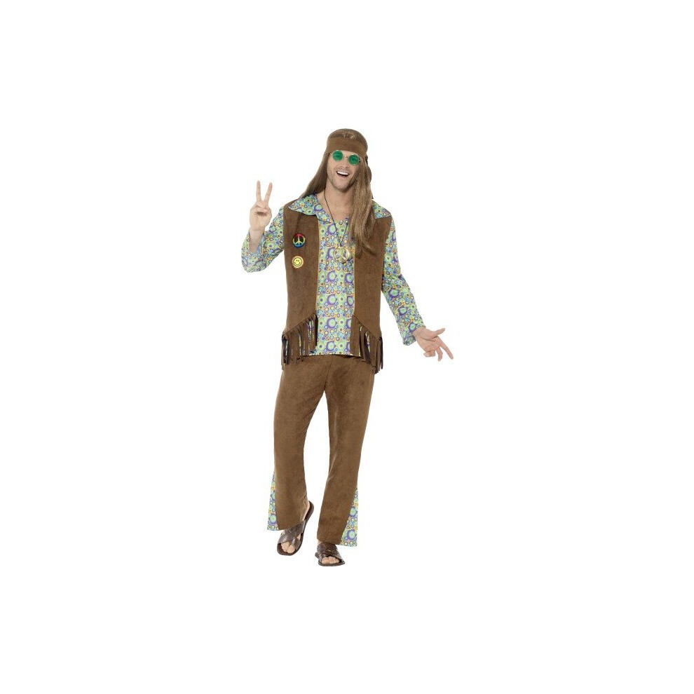 Smiffy's 43126m 60's Hippie Costume With Trousers Top Waistcoat (medium) -  mens hippie fancy dress hippy costume 60s 1960s groovy outfit adult 70s