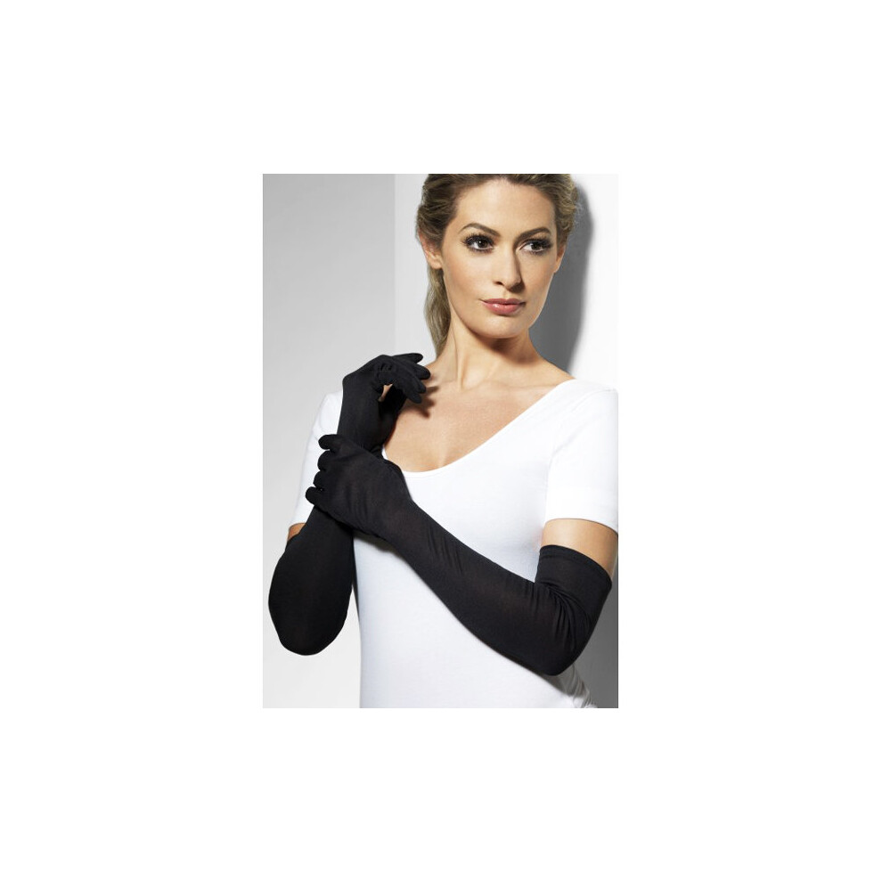 Smiffy's Female Gloves - Gloves Long Fancy Dress Costume Ladies Womens Black