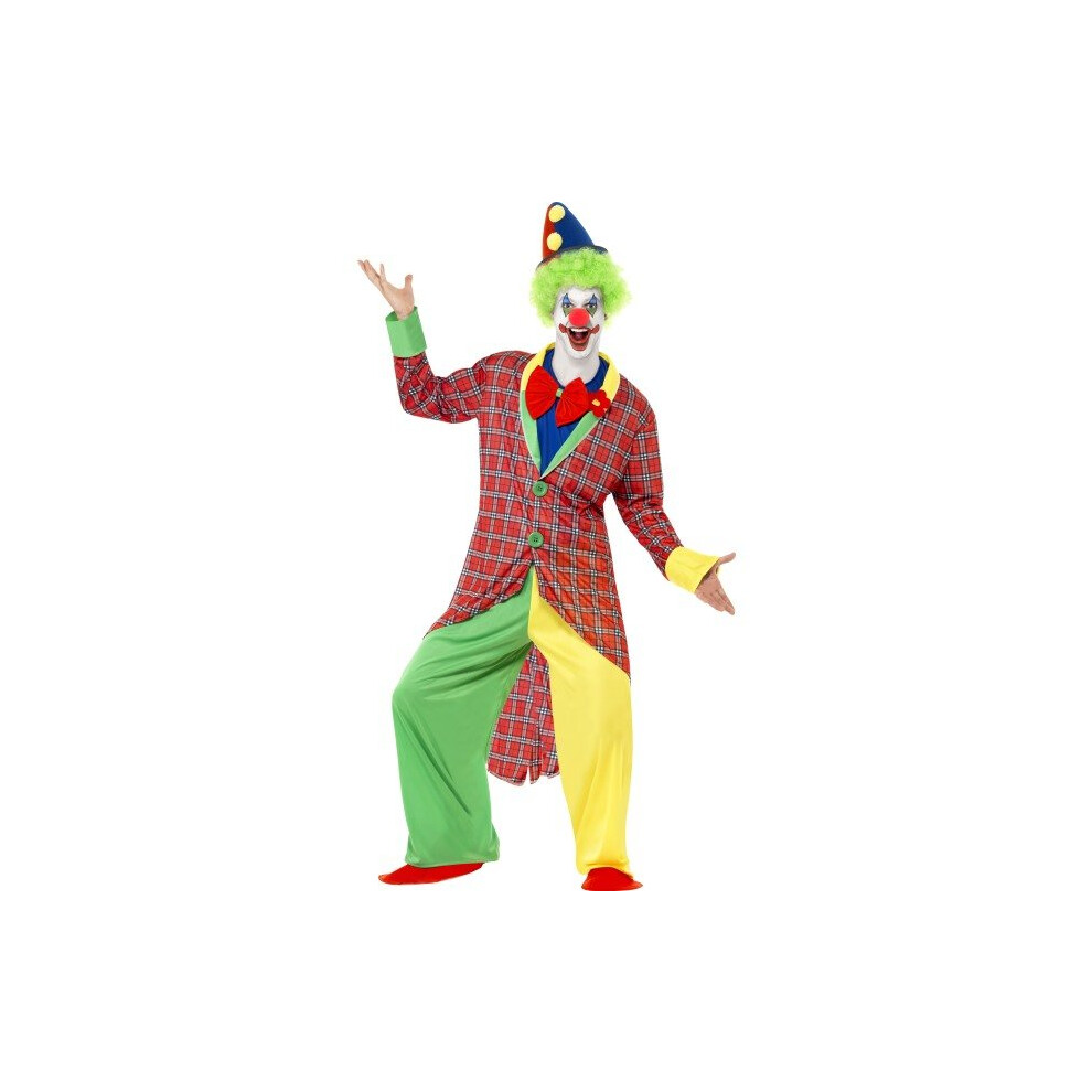 Smiffy's Men's La Circus Deluxe Clown Costume, Jacket, Trousers, Mock Shirt Bow -  circus clown costume mens la outfit fancy dress deluxe adult