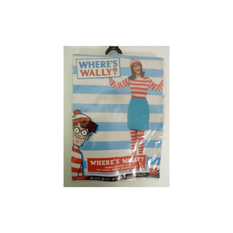 Smiffy's Medium Ladies Where's Wally? Wenda Costume - Wheres Wenda Costume Fancy Dress Ladies Womens Outfit Glasses Licensed Red