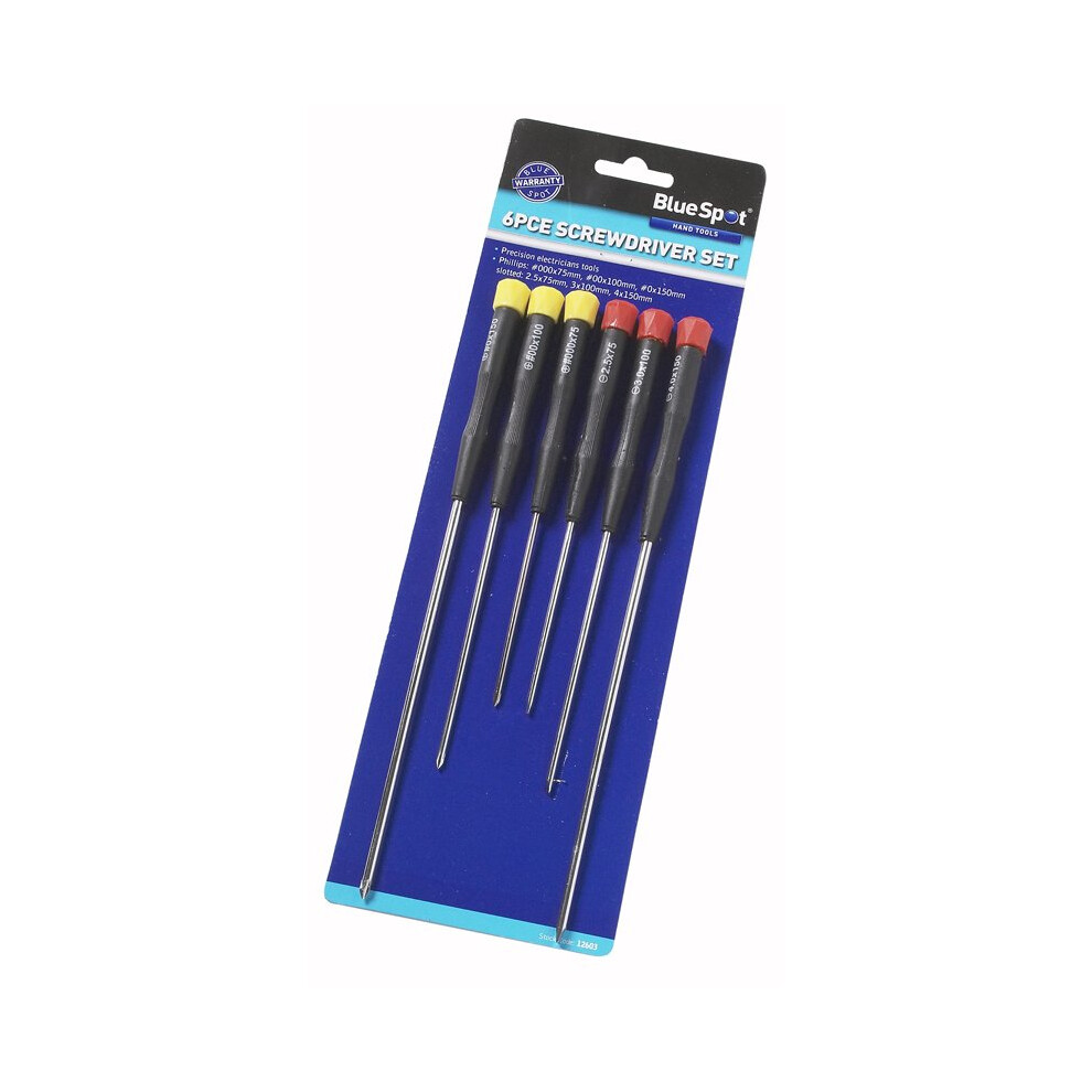 6 Piece Long Precision Screwdriver Set -  long precision screwdriver set 6 piece electrician blue spot 12603 6piece