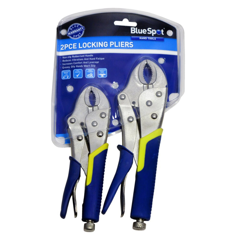 10" & 7" 2 Piece Soft Grip Locking Pliers Set -  grip wrench locking pliers blue spot curved jaw twin pack adjustable comfort 2pc bluespot vice mole