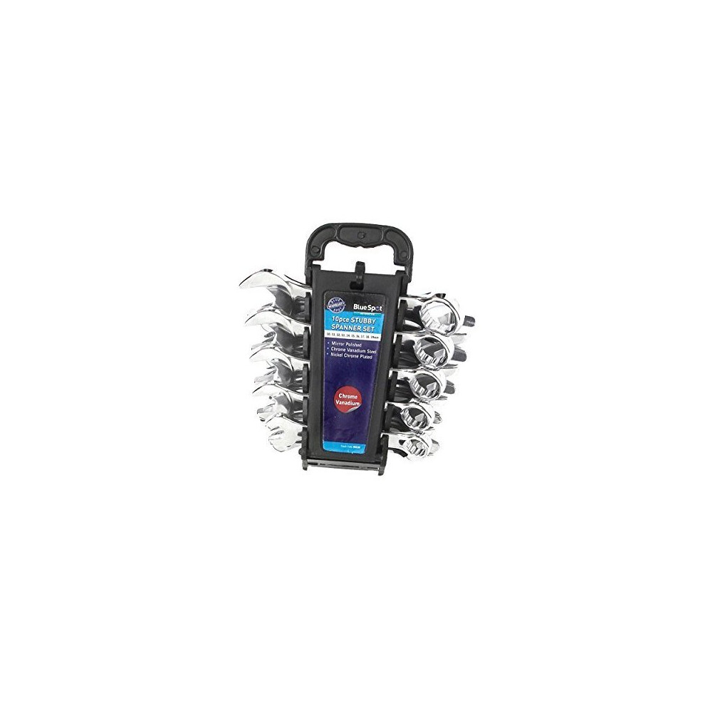 Bluespot 10 Pce Chrome Vanadium Metric Stubby Spanner Set (10-19mm) -  10 stubby spanner set combination metric 19mm bluespot tools 04110 piece 10pc