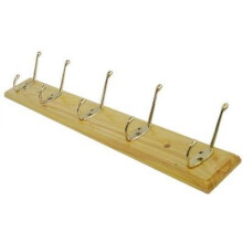BB-HC201 5-Hook Pine Hat & Coat Rack with Brass-Plated Hooks, Natural Finish