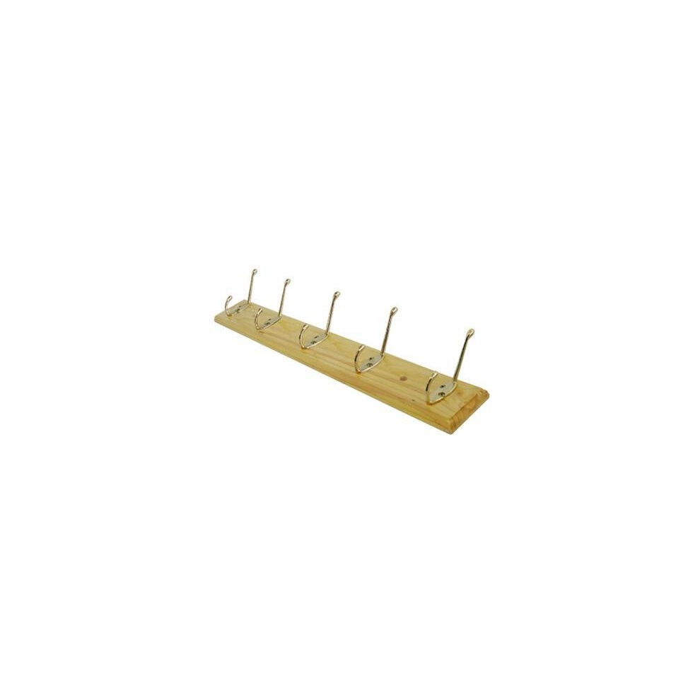 BB-HC201 5-Hook Pine Hat & Coat Rack with Brass-Plated Hooks, Natural Finish