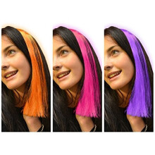 Fizz Creations Neon Hair Extensions - pack 3 neon clip hair extensions bright colourful pink purple orange
