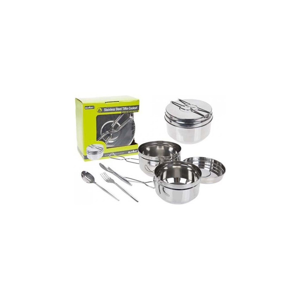 Summit 6 Piece Stainless Steel Tiffin Cooking Camping Pots & Cutlery Set -  set tiffin camping stainless steel 6 piece cooking summit pan metal