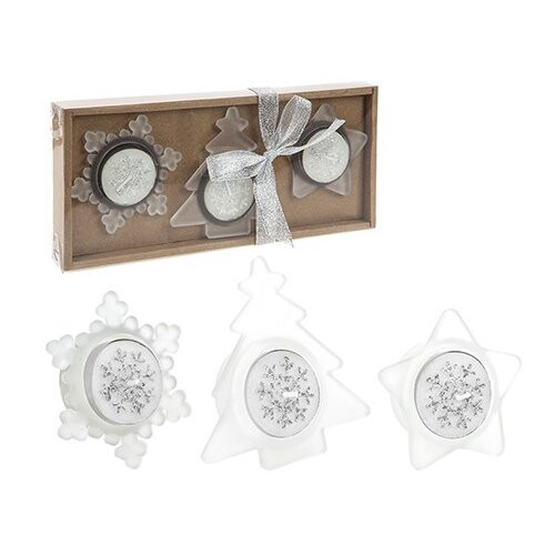 6pc Tealight Candle And Holder Set In Gift Box Silver Only -  christmas tealight holder set tree star snowflake shape silver