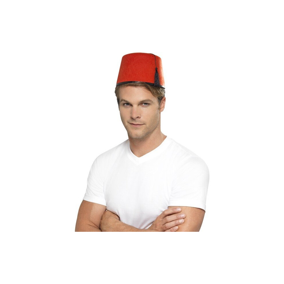 Smiffy's Fez Hat With Black Tassel - Red - Adults Red Fez Tassel Hat Fancy Dress Moroccan Turkish Cap Costume Accessory Tommy Black Comedy Black,Red