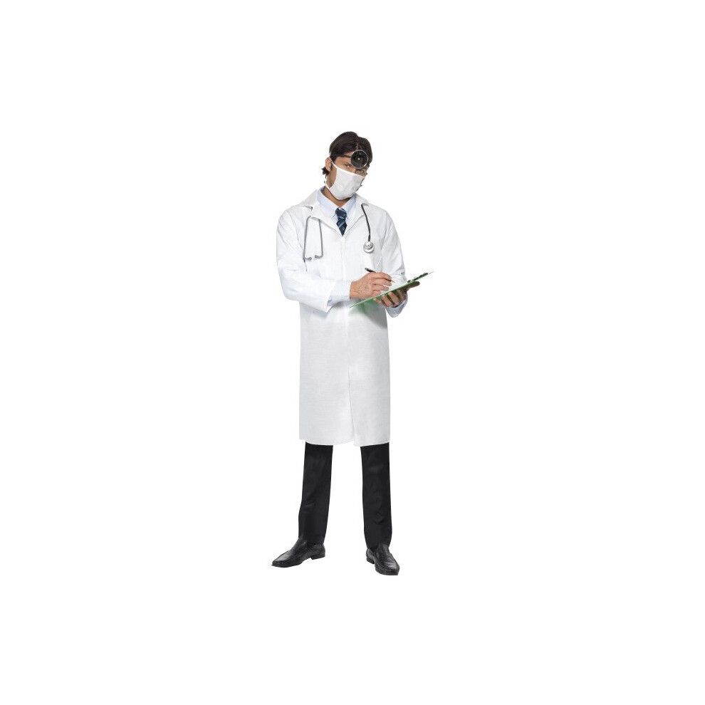 Smiffy's Men's Doctor's Costume, Long Coat & Mask, Size: L, Colour: White, 22192 -  costume fancy dress mens doctor coat lab outfit mask medical