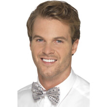 Smiffy's Men's Sequin Bow Tie (silver) - fancy dress sequin bowtie accessory silver smiffys costume mens ladies cabaret new hen adult