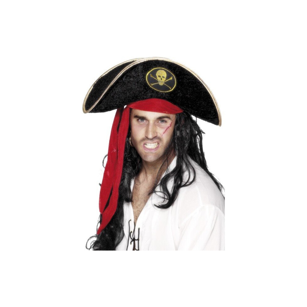 Smiffy's Pirate Hat With Skull And Crossbones - Pirate Hat Skull Crossbones Fancy Dress Accessory Adult Captain Buccaneer Costume Black