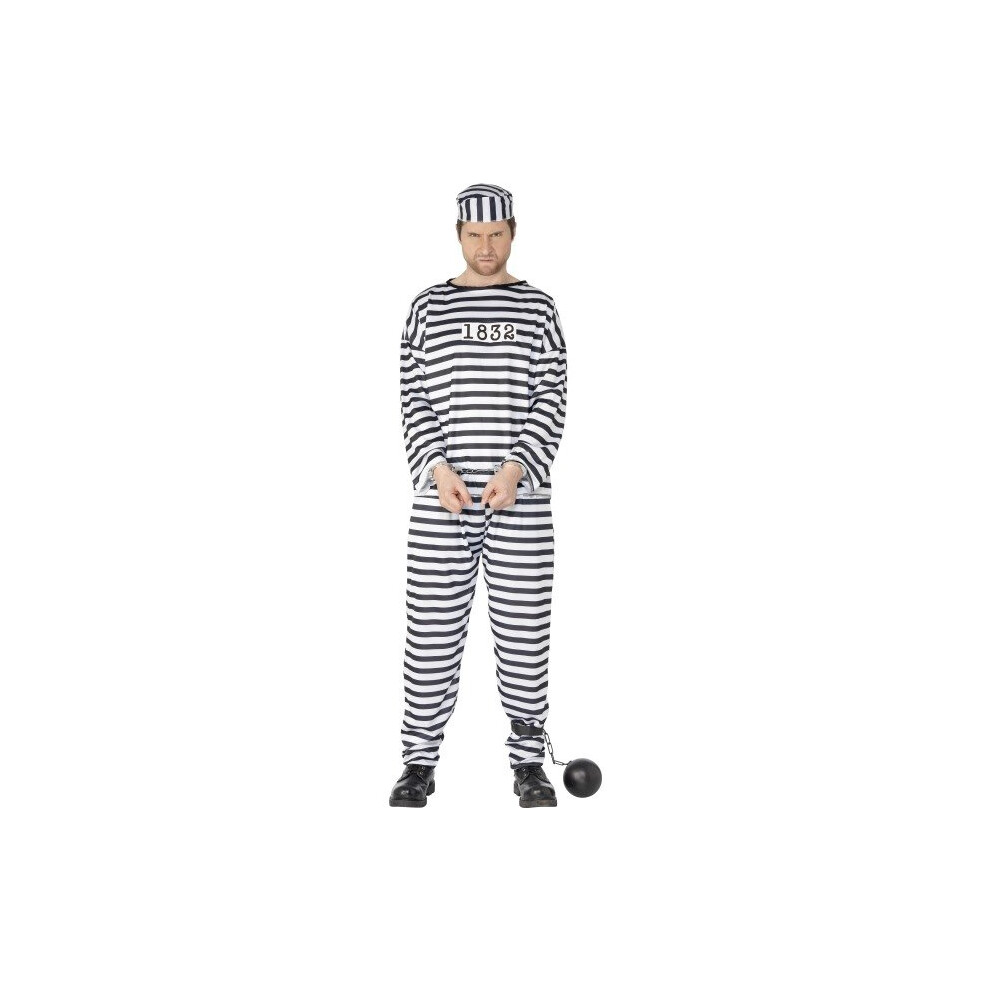 Smiffy's Men's Convict Costume, Shirt, Trousers & Hat, Size: M, Colour: Black -  costume mens convict prisoner fancy dress outfit robber stag smiffys