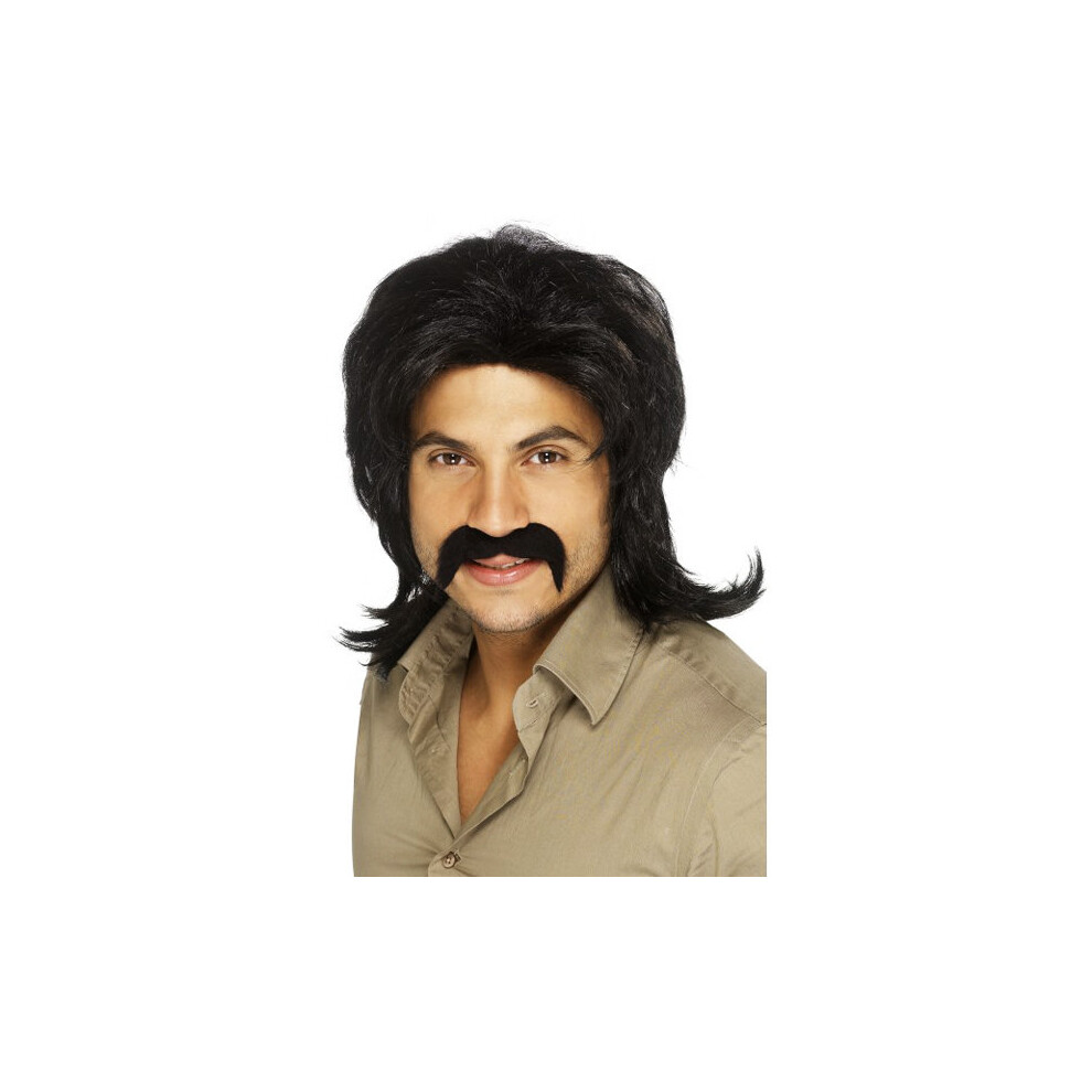 Smiffys Male 70s Retro Wig - Black -  wig black fancy dress 70s retro 1970s mens disco accessory smiffys costume new