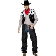 Smiffy's Adult Men's Cowboy Costume, Chaps, Waistcoat, Belt And Neckerchief, - cowboy costume mens wild west outfit fancy dress black sheriff rodeo