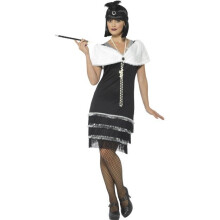 XL Black Ladies Flapper Costume - flapper costume fancy dress womens ladies 1920s charleston gatsby outfit adults black fur shrug uk 822 smiffys