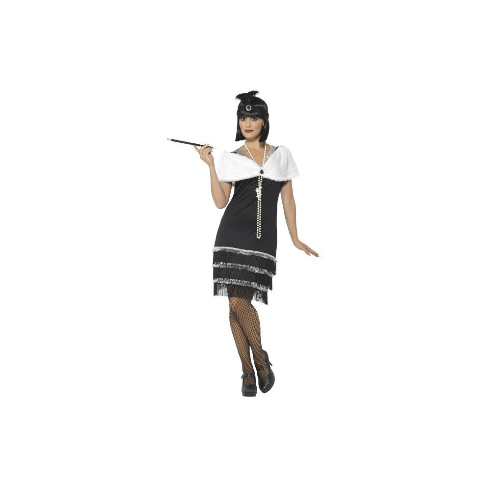 Smiffy's Xl Ladies Flapper Costume - Flapper Costume Fancy Dress Womens Ladies 1920S Charleston Gatsby Outfit Adults Fur Shrug Uk 822 Black
