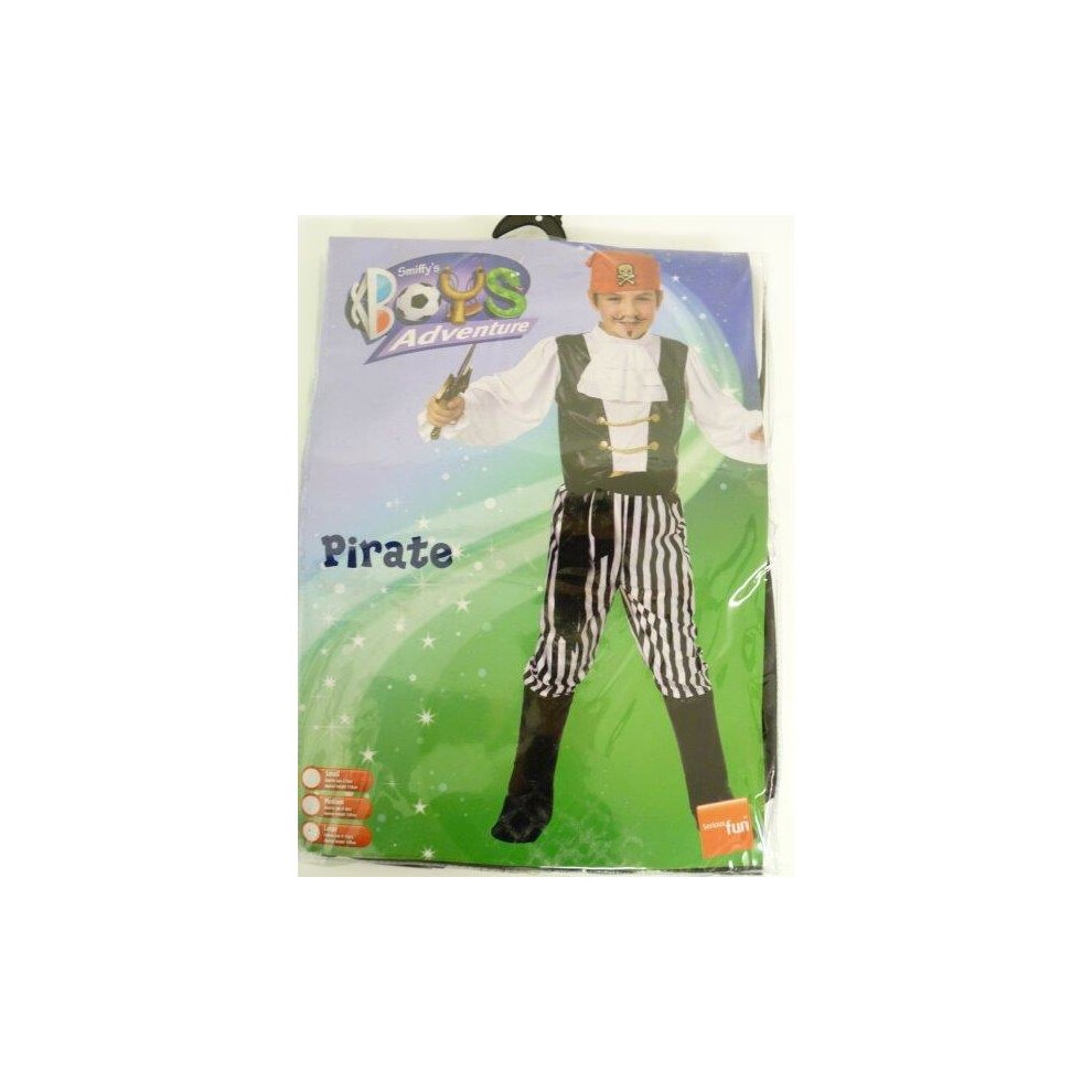 Pirate Costume, Black & White, Shirt, Trousers, Boot Covers, Headscarf, Belt -  pirate costume fancy dress boys book caribbean captain outfit week