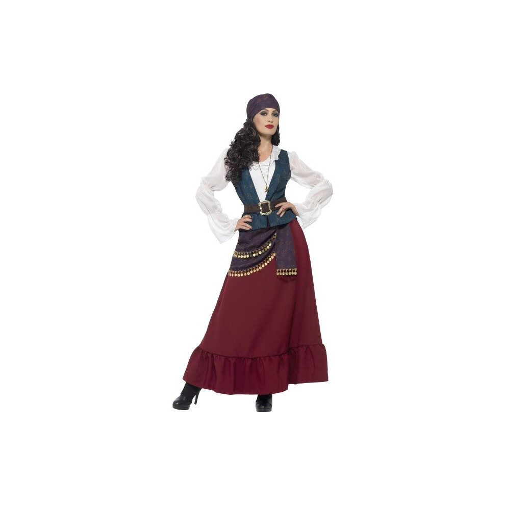 Deluxe Pirate Buccaneer Beauty Costume, Purple, with Dress, Sash, Bandana & Necklace - Large