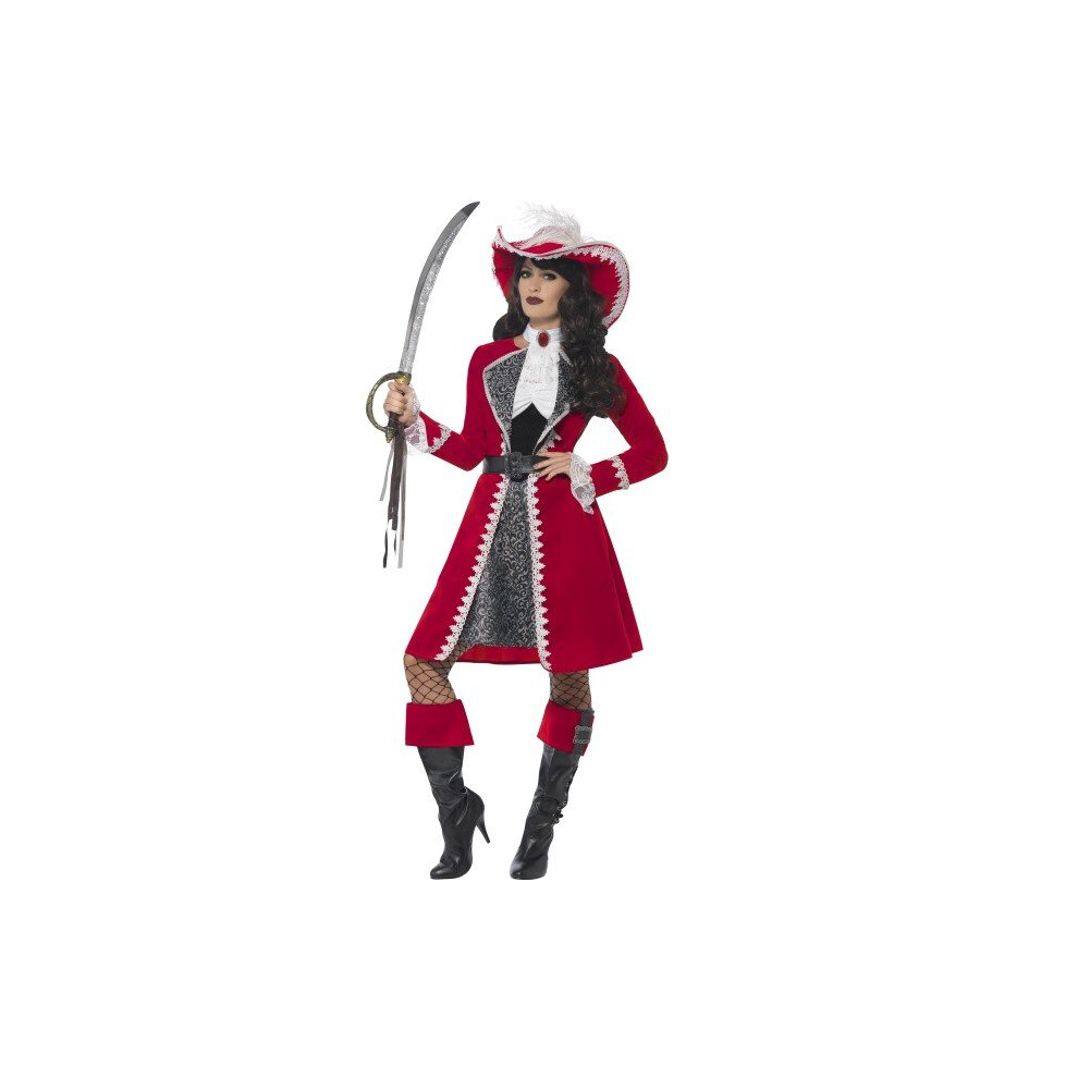 Smiffy's Women's Deluxe Authentic Lady Captain Costume, Dress, Jacket, Neck Tie - Costume Captain Fancy Dress Deluxe Pirate Authentic Lady Womens