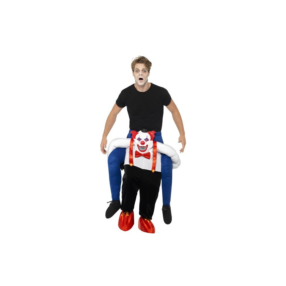 Smiffy's Men's Sinister Clown Piggy Back Costume, One Piece Suit And Mock -  clown costume piggy back fancy dress halloween adult sinister men ladies