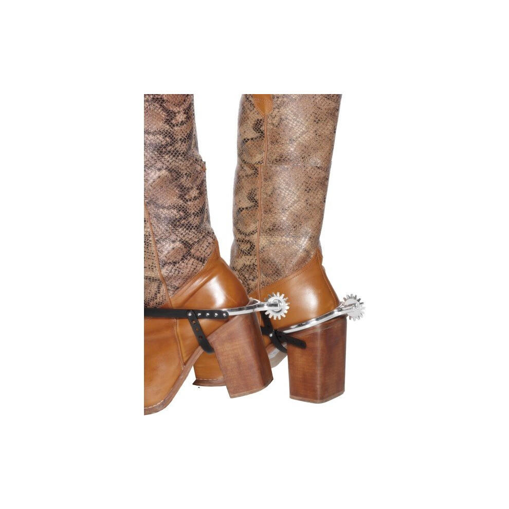 Smiffy's Spurs Straps - Silver With Black - Cowboy Spurs Fancy Dress Western Wild Costume Accessory Boot Silver Mens