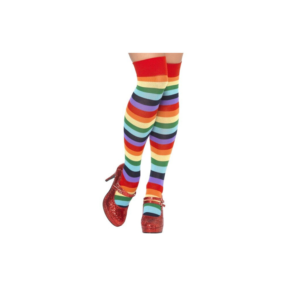 Smiffy's Clown Socks - Multi-Colour, Long - Clown Socks Fancy Dress Long Costume Accessory Multi Circus Striped Colour Adult Unisex Ladies Rainbow Multicoloured