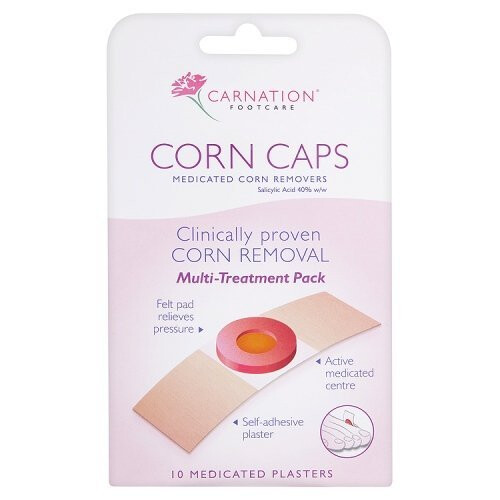 Carnation Corn Removal Caps -  carnation corn caps pack 10 plasters medicated