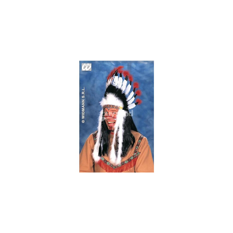 Widmann Unisex Raging Bull Native Indian Headdress - Indian Fancy Sitting Bull Headdress Headress Wild West Native American Accessory Cowboy Feathers
