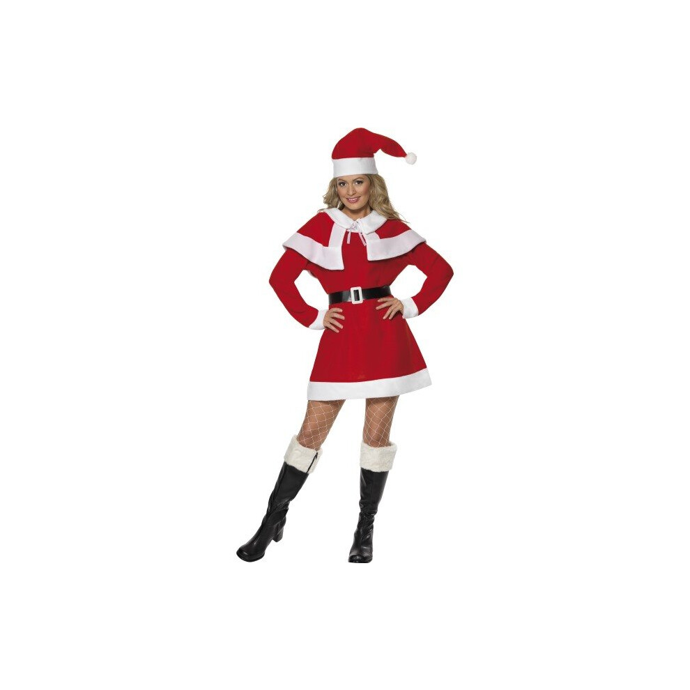 Smiffy's Women's Miss Santa Fleece Costume, Dress, Cape, Belt & Hat, Santa, -  santa miss costume fancy dress christmas ladies mrs xmas outfit fleece