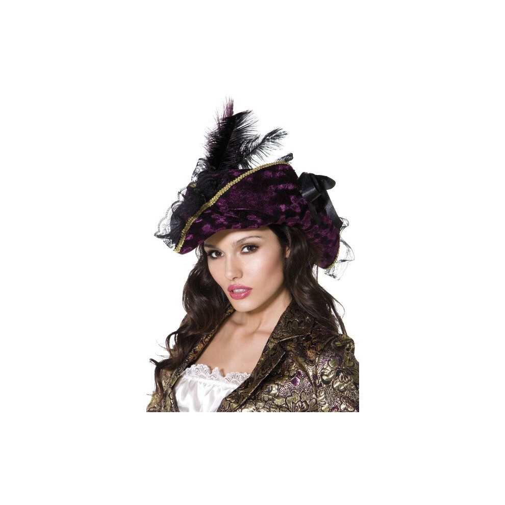 Purple Marauding Pirate Hat With Feathers & Riboon -  hat pirate fancy dress ladies deluxe costume accessory purple marauding smiffys sexy