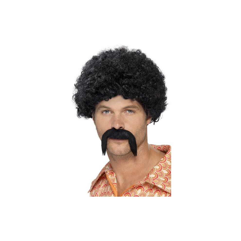 Smiffy's 43664 "70's Disco" Dirt Bag Kit (one Size) -  disco fancy dress kit mens dirtbag 70s afro 1970s wig black moustache accessory costume new