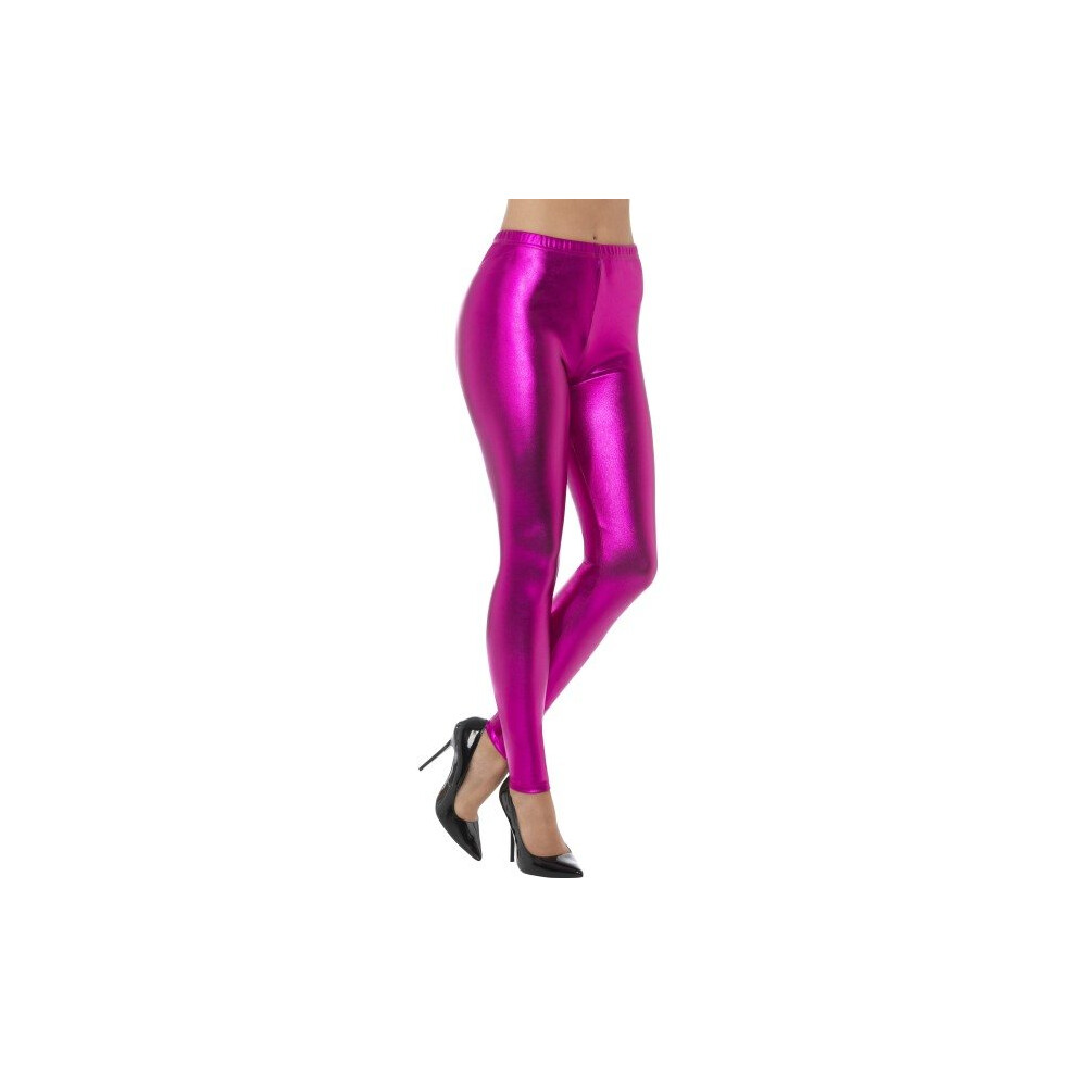 Smiffy's 48107m 80's Metallic Disco Legging (medium) -  ladies metallic leggings disco fancy dress costume 80s womens accessory pink