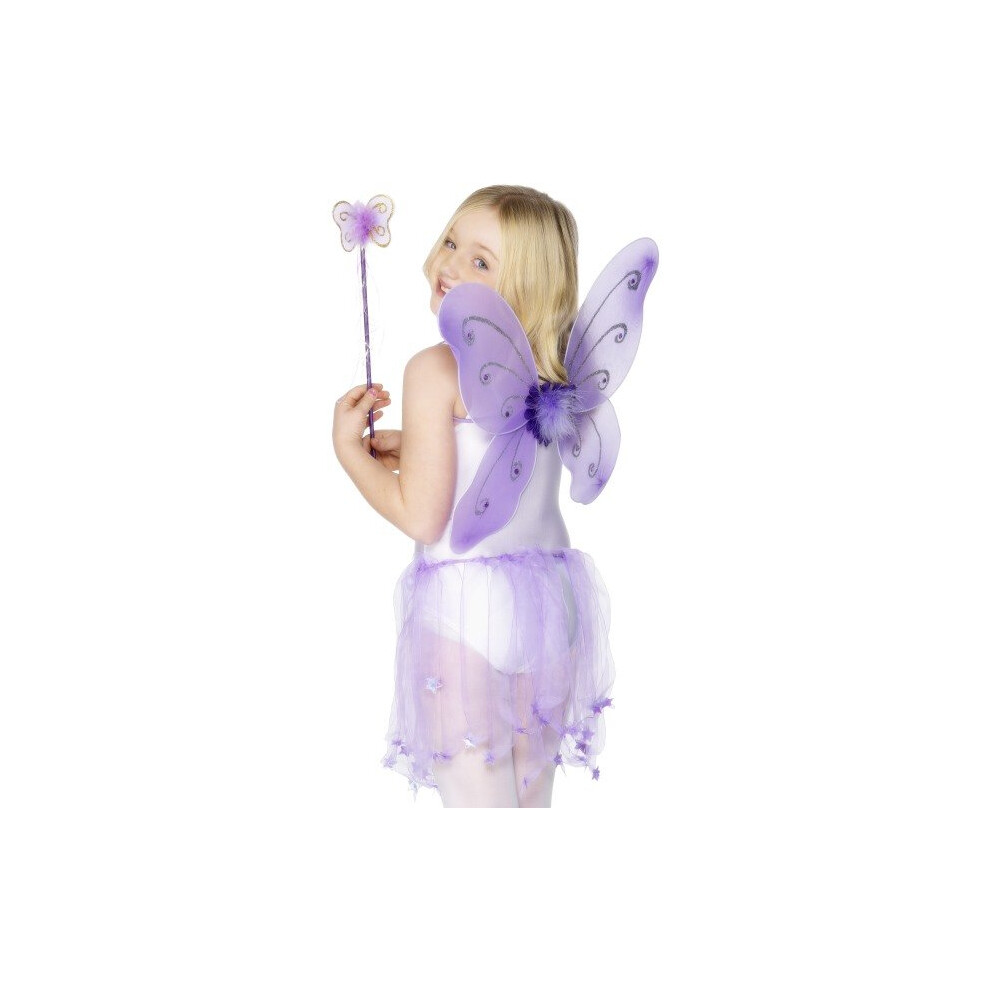 Smiffy's Butterfly Wings Child - Wings Butterfly Wand Fancy Dress Girls Fairy Fairytale Accessory Costume Purple