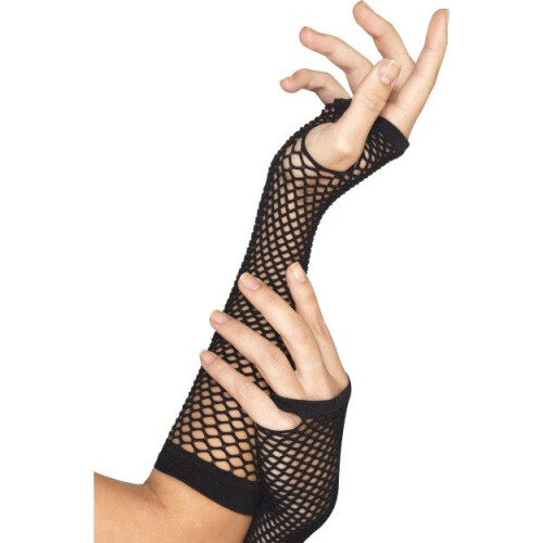 Smiffy's Women's long black fishnet mittens