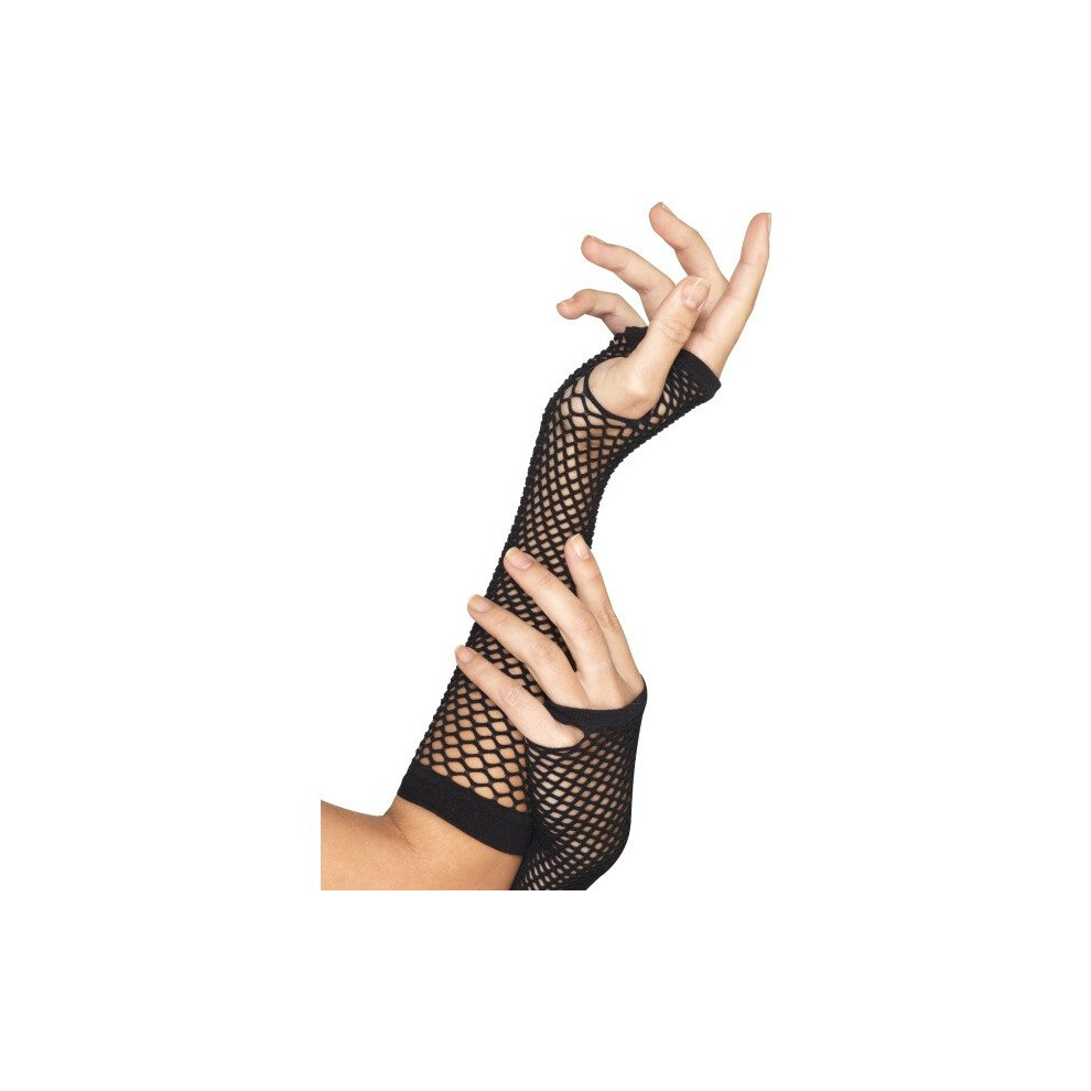 Smiffy's Fishnet Gloves - Long - Gloves Fishnet Fancy Dress Long 1980S Adult Womens Black