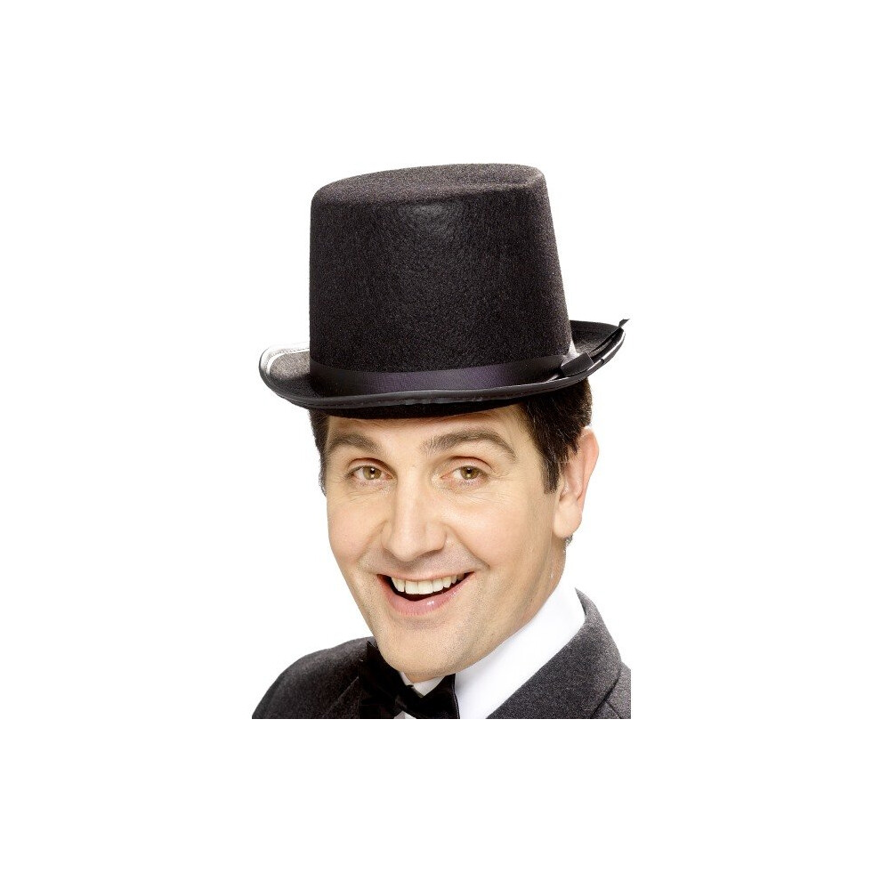 Smiffy's Topper Hat Felt With Band - Black -  hat topper black fancy dress mens victorian