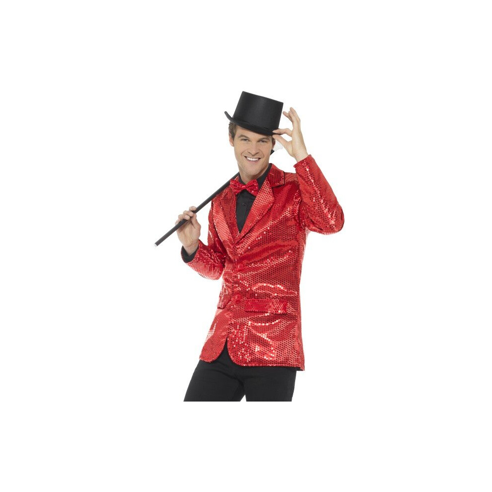 Smiffy's 46983L Men's Sequin Jacket - Sequin Jacket Mens Fancy Dress Adults Costume Cabaret Carnival Circus Coat Jazz Celebrity Showtime Red