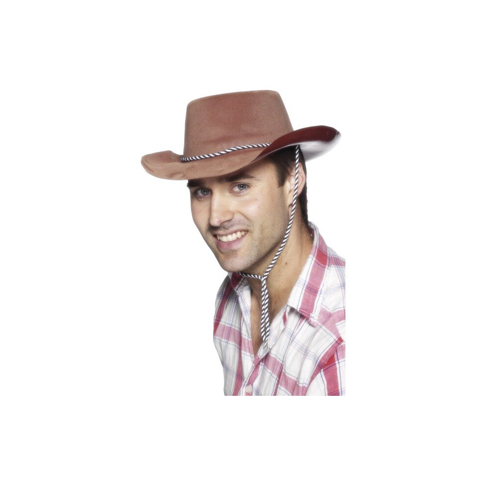 Smiffy's Cowboy Hat Flock - Hat Cowboy Fancy Dress Cowboys Costume Unisex Brown