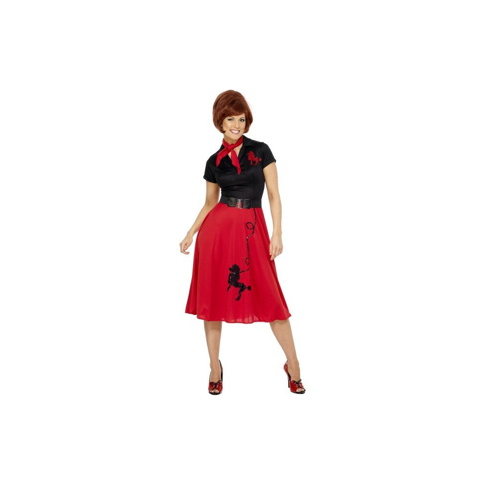 Smiffy's Adult Women's 50's Style Poodle Costume, Dress, Scarf And Belt, -  dress 50s fancy costume poodle outfit womens style 1950s grease ladies