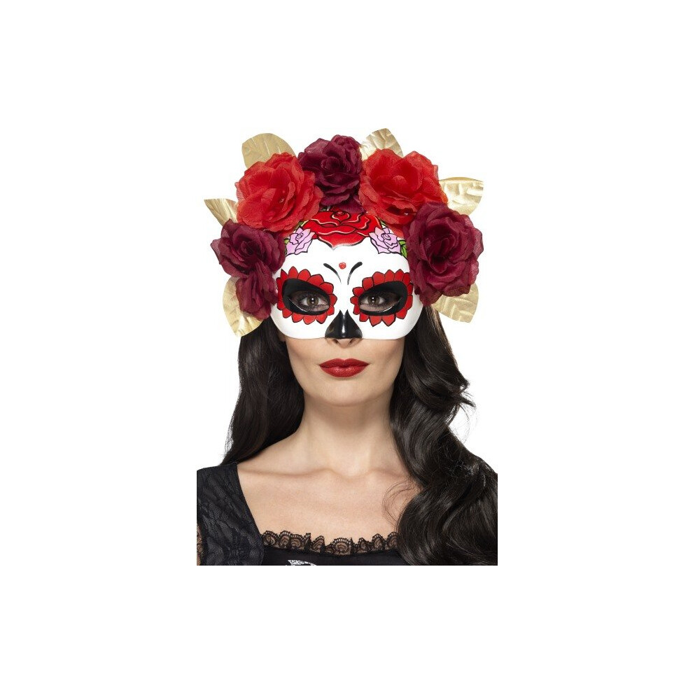 Smiffy's 44883 Day Of The Dead Rose Eye Mask (one Size) -  day dead mask eye halloween fancy dress accessory adults sugar skull sexy rose smiffys