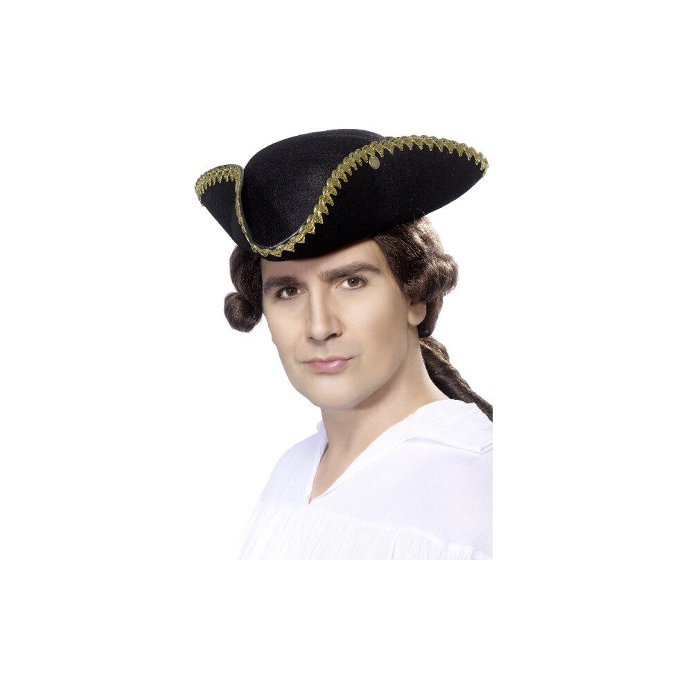 Smiffy's Dick Turpin Tricorn Fancy Dress Hat - Hat Dick Turpin Fancy Dress Tricorn Mens Pirate Black