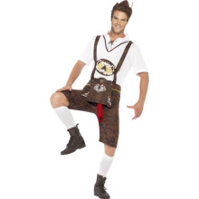 Smiffy's Adult Men's Brad Wurst Costume, Lederhosen, Shirt And Hat, Funny Side, - costume oktoberfest fancy dress brad wurst mens beer lederhosen