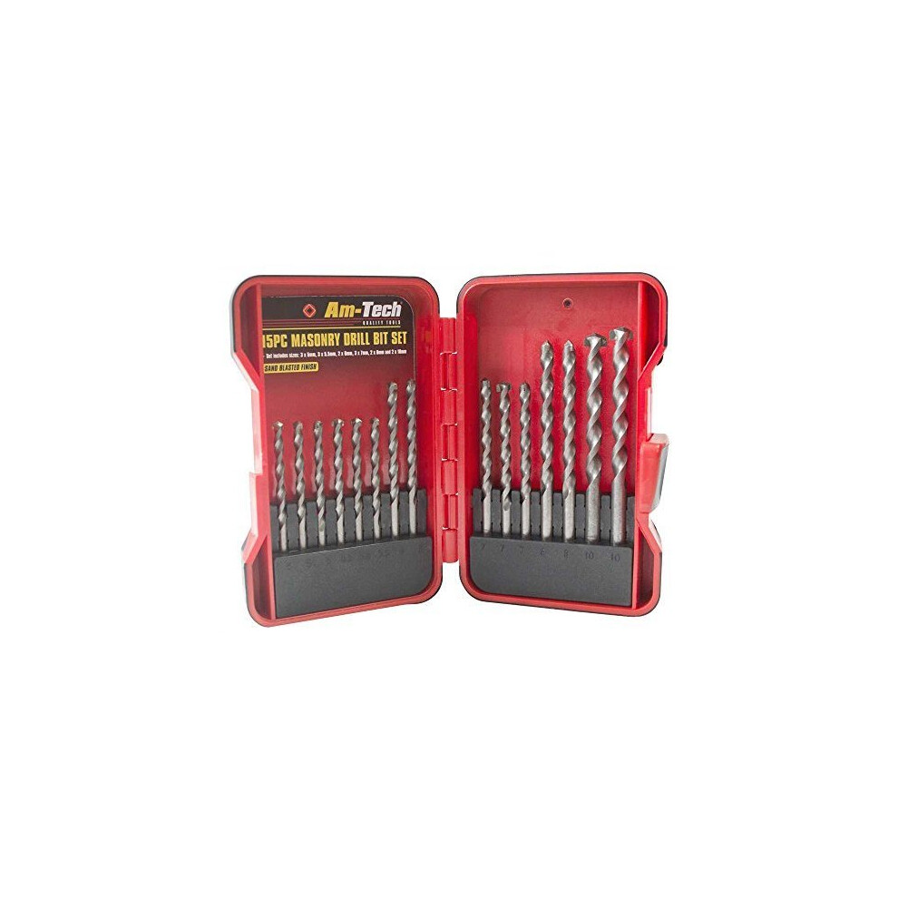 Am-Tech 15Pc Masonry Drill Bit Set F1758 Â 5Mmâ10Mm Concrete, Brick & Stone Bits For Walls 5032759041756