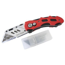 Folding Lock-back Utility Knife - Comfort Grip - knife folding 6 lock back utility stanley blades tradesman holder soft handle type amtech grip