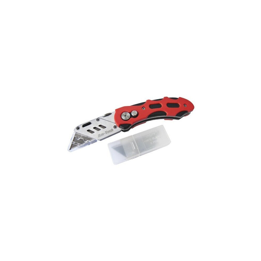 Folding Lock-back Utility Knife - Comfort Grip -  knife folding 6 lock back utility stanley blades tradesman holder soft handle type amtech grip