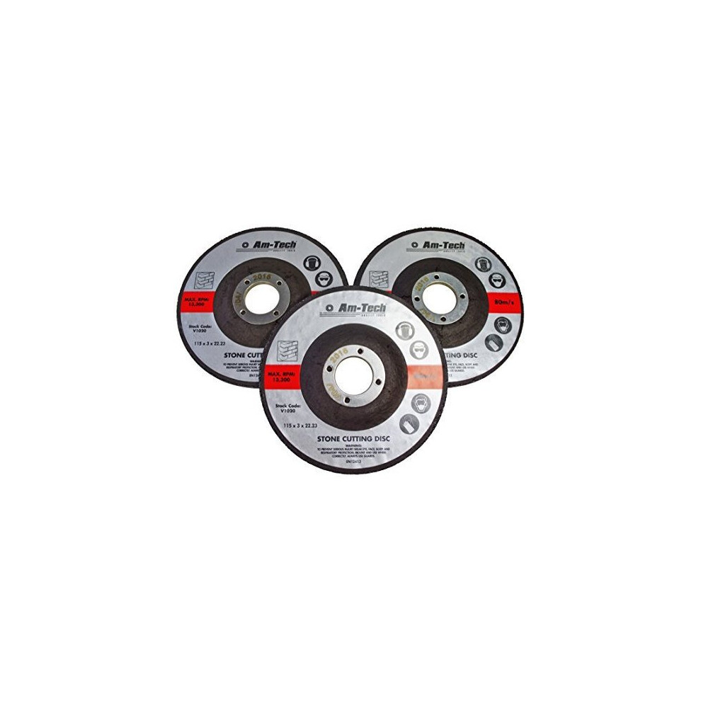 3pc 115mm Stone Cutting Disc -  stone cutting disc 115mm x 3 depressed centre angle grinder amtech 3x professional 3mm thin set 3pc
