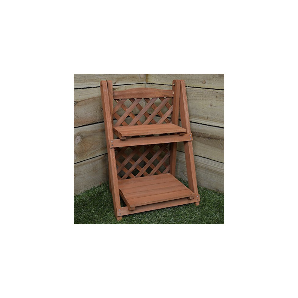 Outdoor Wooden Garden 2 Tier / Shelf Display Planter For Plants, Flowers, Herbs -  2 planter shelf garden tier wooden pot flower herb trellis