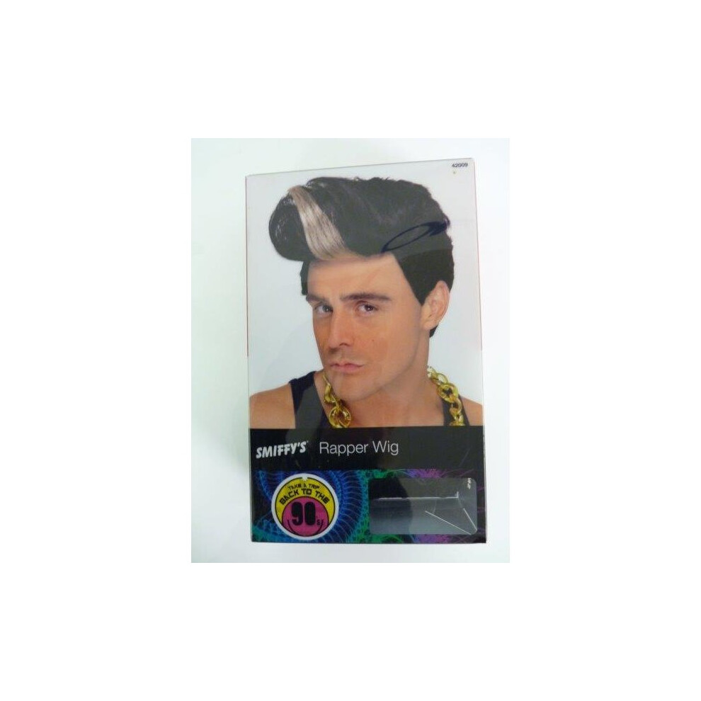 Smiffy's 90S Rapper Wig, Quiff Wig With Highlight - Wig 90S Rapper Ice Fancy Dress Mens 1990S Black